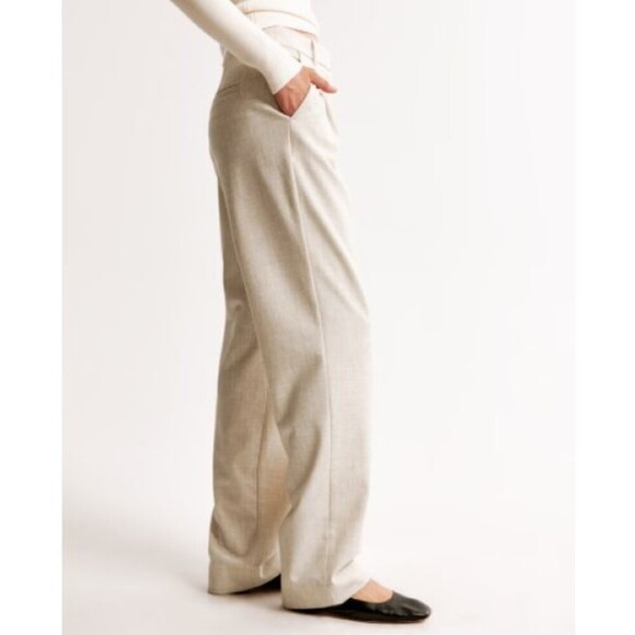 A&F Wide Leg Pants Quinn Tailored Straight Sz 16R/18R Oatmeal Office Siren - Picture 1 of 11